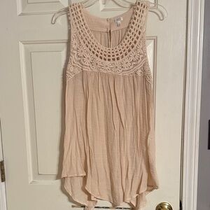 Bobeau Crochet Accent Sleeveless Blouse - Cream